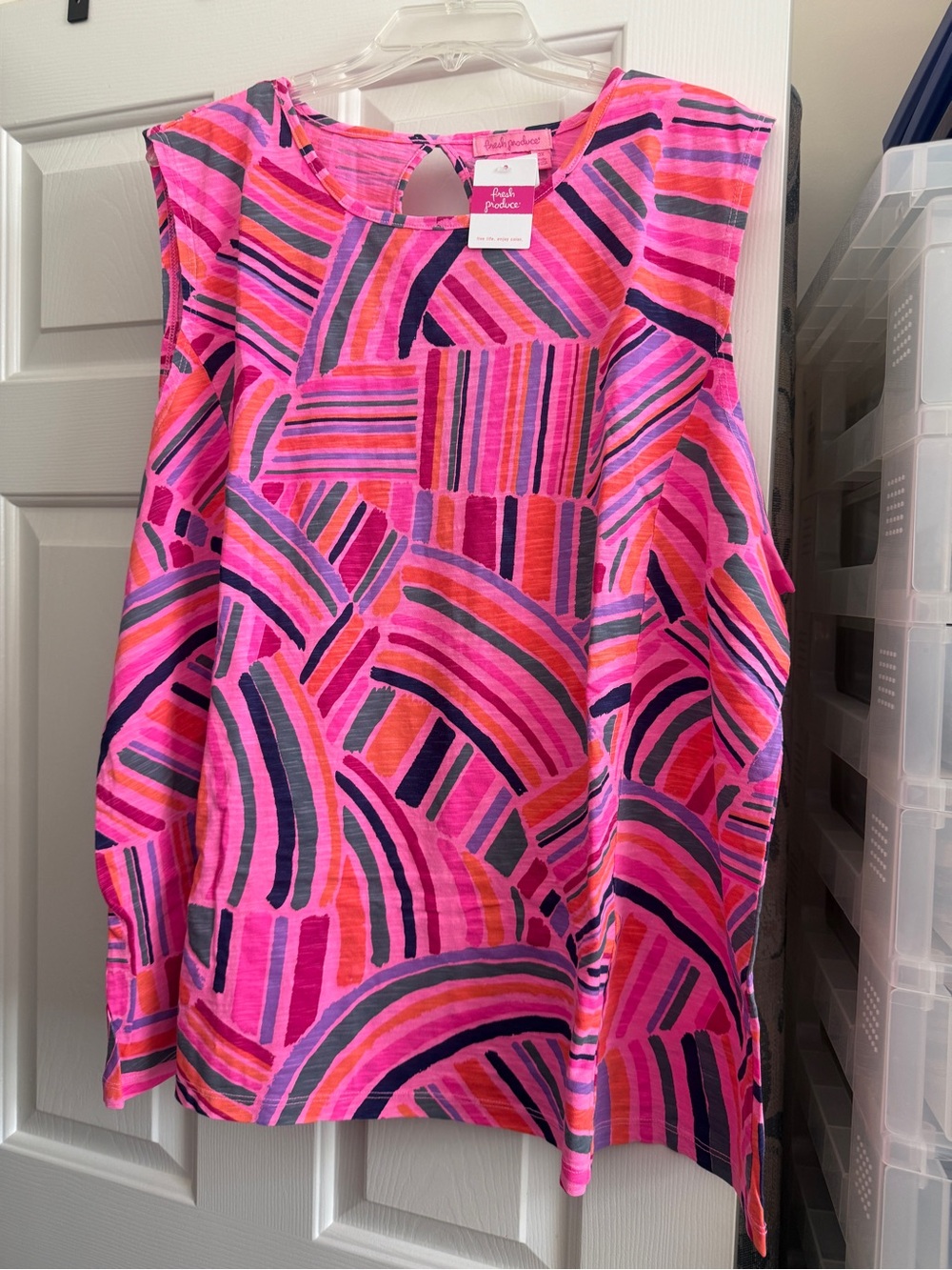 Fresh Produce Hot Pink & Multi-Striped Sleeveless Top Plus sized 3X NWT